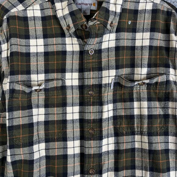 Carhartt Flannel Shirt Men Large Green Plaid Relaxed Button Workwear SPOTS PAINT - Picture 7 of 16